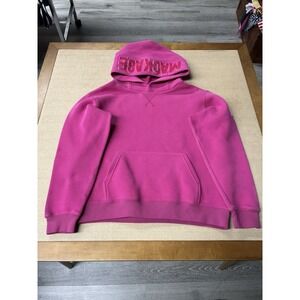 NWOT Mackage Krys Velvet Logo Embroidered Hoodie in Magenta Medium